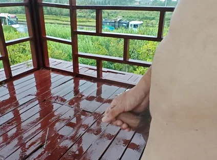 Walking Naked in the Rain, Masturbating Publicly at a Pavilion by the Roadside
