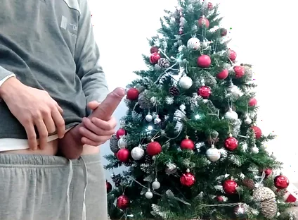 Merry Christmas Handsome Boy in Pajamas Jerks off in Front of the Tree! Santa Claus I Want a Bi