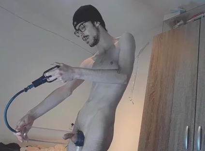 22 Year Old Guy Plays with Penispump and Oil