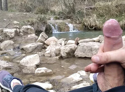 Uncut Big Fat Cock Hiker Unloads His Thick Cumshot in Exotic Place