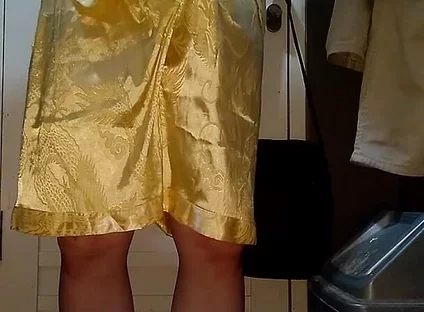 Crossdresser Cum Wearing Satin Pajamas