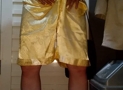 Crossdresser Cum Wearing Satin Pajamas
