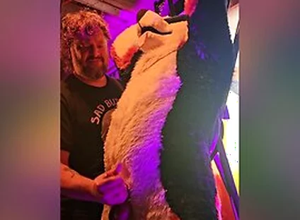 Blindfolded Canine Edged By Stepdaddy Bear Until He