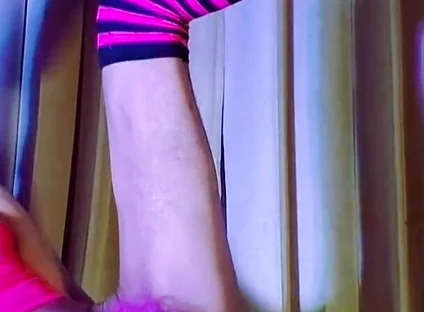 Pink Balaclava Mask Sissy Dyed Pubic Hair Play with a Vibrator