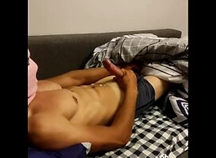 The Guy Jerks Off His Big Cock And Cums On His Chest