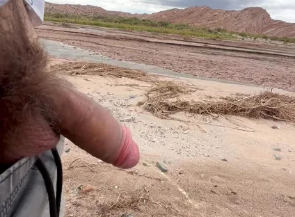 Young Uncut Boy Pee in Desert