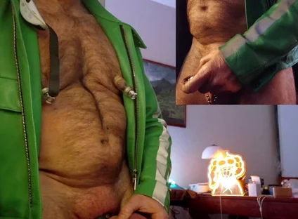 Cop Pumps His Balls, Cock and Nips While Wearing His Cop Leather