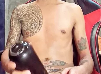 Pinoy Horny Inked Twink Playing with His Masturbator Toy