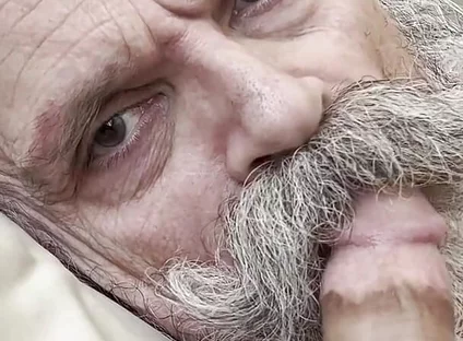 Old Bearded Cocksucker Takes Huge Load Straight Down His Gullet