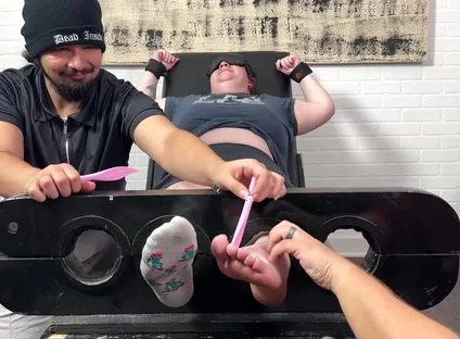 Ticklish Chicks - Tklnurse Blindfolded And Tag Team Tickled By Magic Tickler Until She Gigglegasms