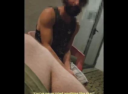 Random Straight Hairy Portuguese Guy with Big Dick Conviced to Get His First Gay Blowjob