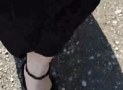 Outdoor in a Black Caftan and Barefoot in Black Birkenstocks