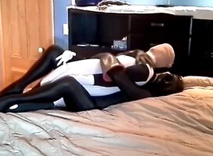 Black Masked Morphsuit Humps And Cums On Black And White Dummy