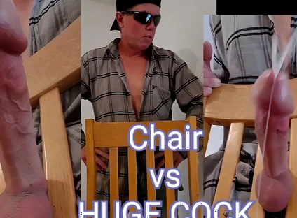 Huge Cumshot From Huge Cock Stuck in Chair