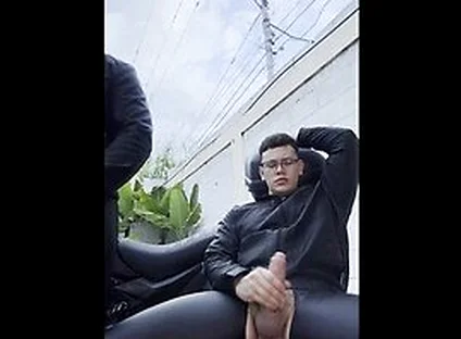 Role Play On The Bike Wearing Hot Leather, In A Hot Outddoors, And Cumming A Huge Load
