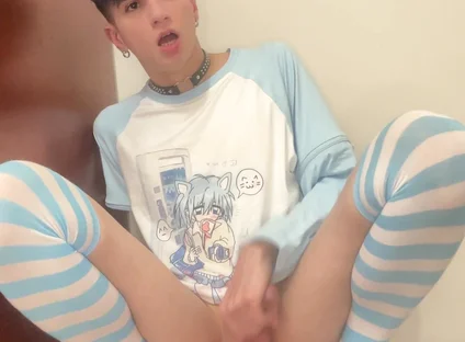 Blue Femboy Having Fun with New Toy