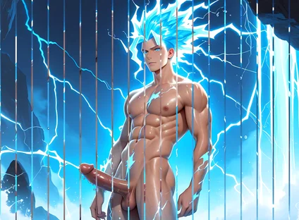 Lightning Elemental Solo Boy Jerking Erect Dick with Electric Glow