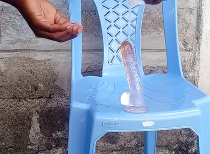 Big Black Ass Bottom Fucking His Asshole with a Dildo Outside