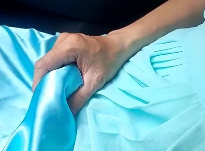 Cum Wearing Blue Chiffon Dress with Satin Lining