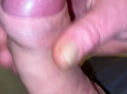 Huge Uncut Pink Cock Head Cumshot