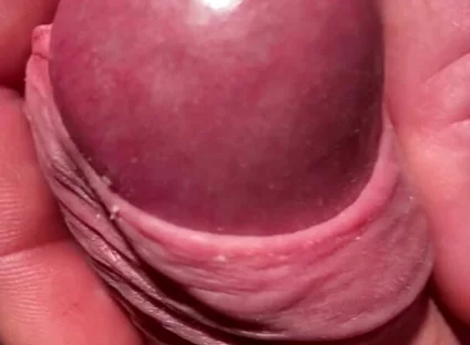 Edging His Big Cock Head with His Own Foreskin Until He Cums