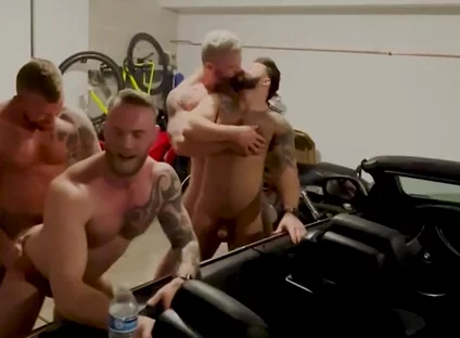 Jack Vidra And Cain Marko - Cum, Sweat And Gasoline Red Bush And Bullet Nipples Fire Sparks In Auto Garage