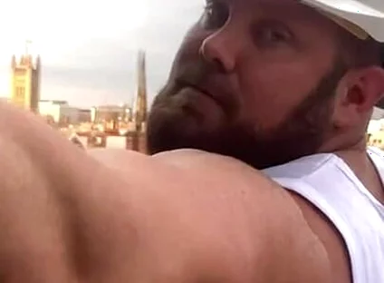 Builder Iron Bending Muscle Flexing and Measuring