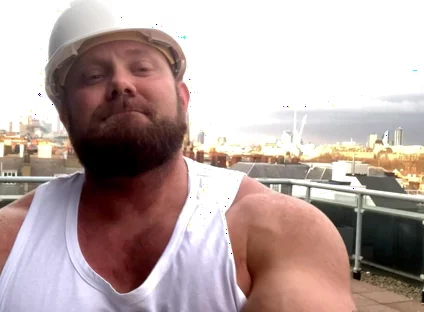 Builder Iron Bending Muscle Flexing and Measuring