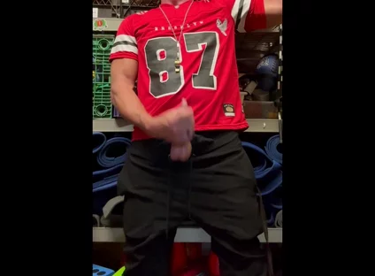 Jockdad87 Shoots a Load of Cum in His #87 Jersey