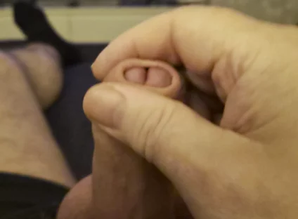 My Friend Lies on the Bed and Plays with His Big Cock Waiting for My Wet Hole