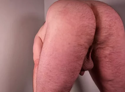 Bear Morning Stretch From Behind to Expose Big Balls, Cock and Asshole