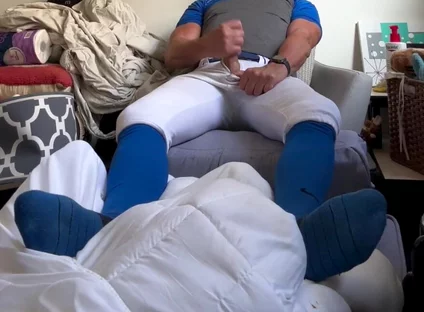 Alpha Baseball Player Jockdad87 Shoots a His Jock Cum in His Blue Gear