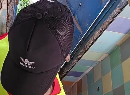Two Construction Workers Making Out in the Company Bathroom.