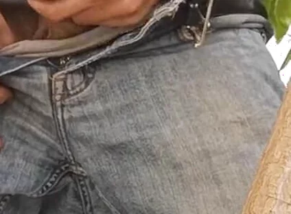 Hiding Outside Behind a Tree to Jerkoff with Huge Cumshot