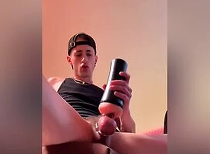 Stroking And Edging My Big Hard Cock With My New Toy, Massive Cum Shot!