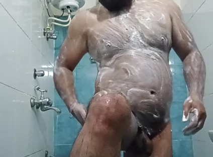 Indian Nude Daddy Enjoying a Hot Shower and Showing off His Wet Body
