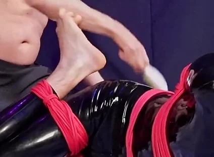 Nicky Roped Ballgagged and Tickled in Latex